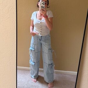 Women's Light Blue bow Cargo Jeans